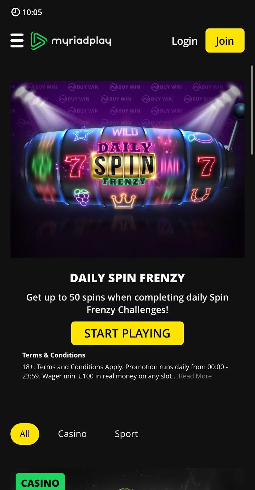 Myriad Play Casino review | £200 and 100 free spins welcome bonus | FIRST