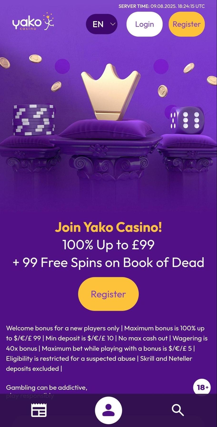 Yako Casino review | Up to 100% deposit match and 99 free spins 