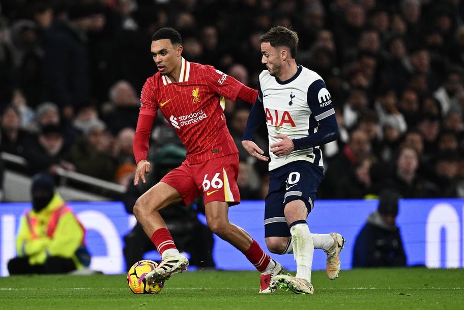 Liverpool's Trent Alexander-Arnold (left) and Tottenham's James Maddison in action Imago