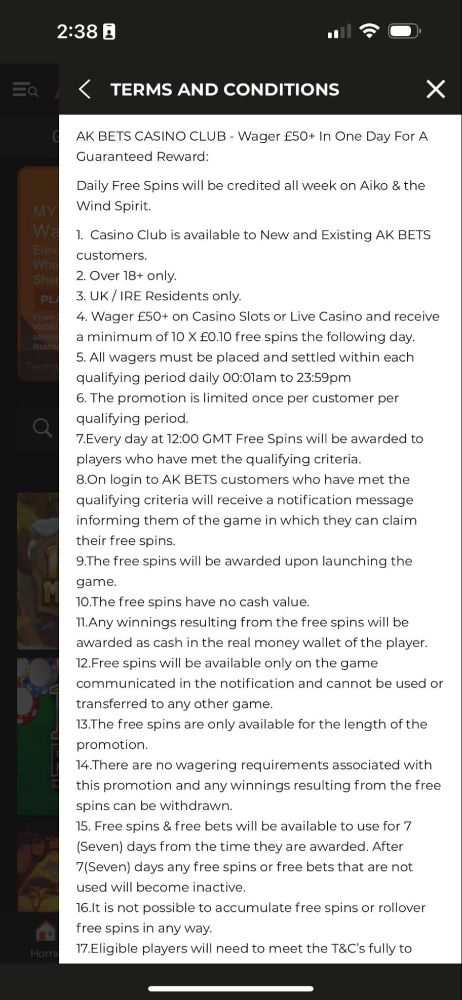 AK Bets casino review | Minimum 10 free spins after wagering £50