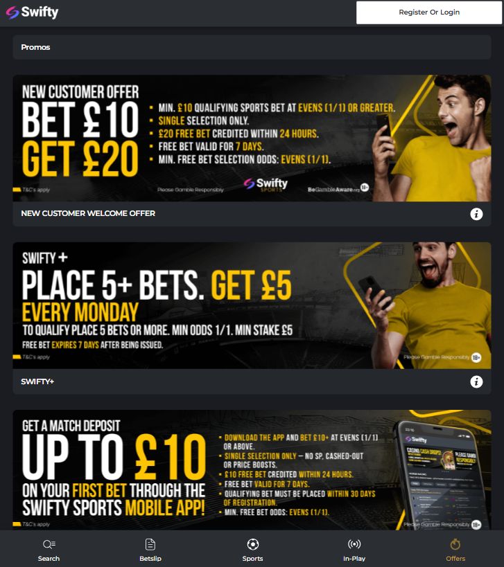 Swifty Sports bookmaker review: Bet £10 Get £20