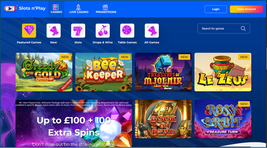 Slots n'Play casino review | Up to £100 bonus plus 100 free spins | FIRST