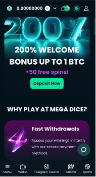 Mega Dice Casino | 200% bonus up to 1 BTC 