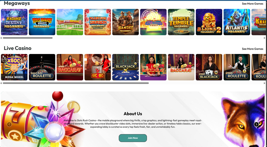Slots Rush casino review | Deposit £10 or more for a 100% bonus match up to £100 | FIRST