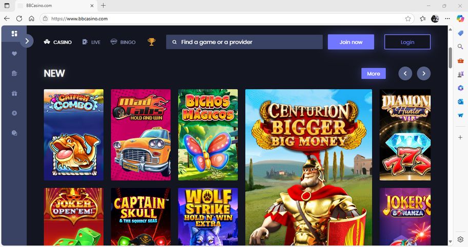 BB casino's interface and design
