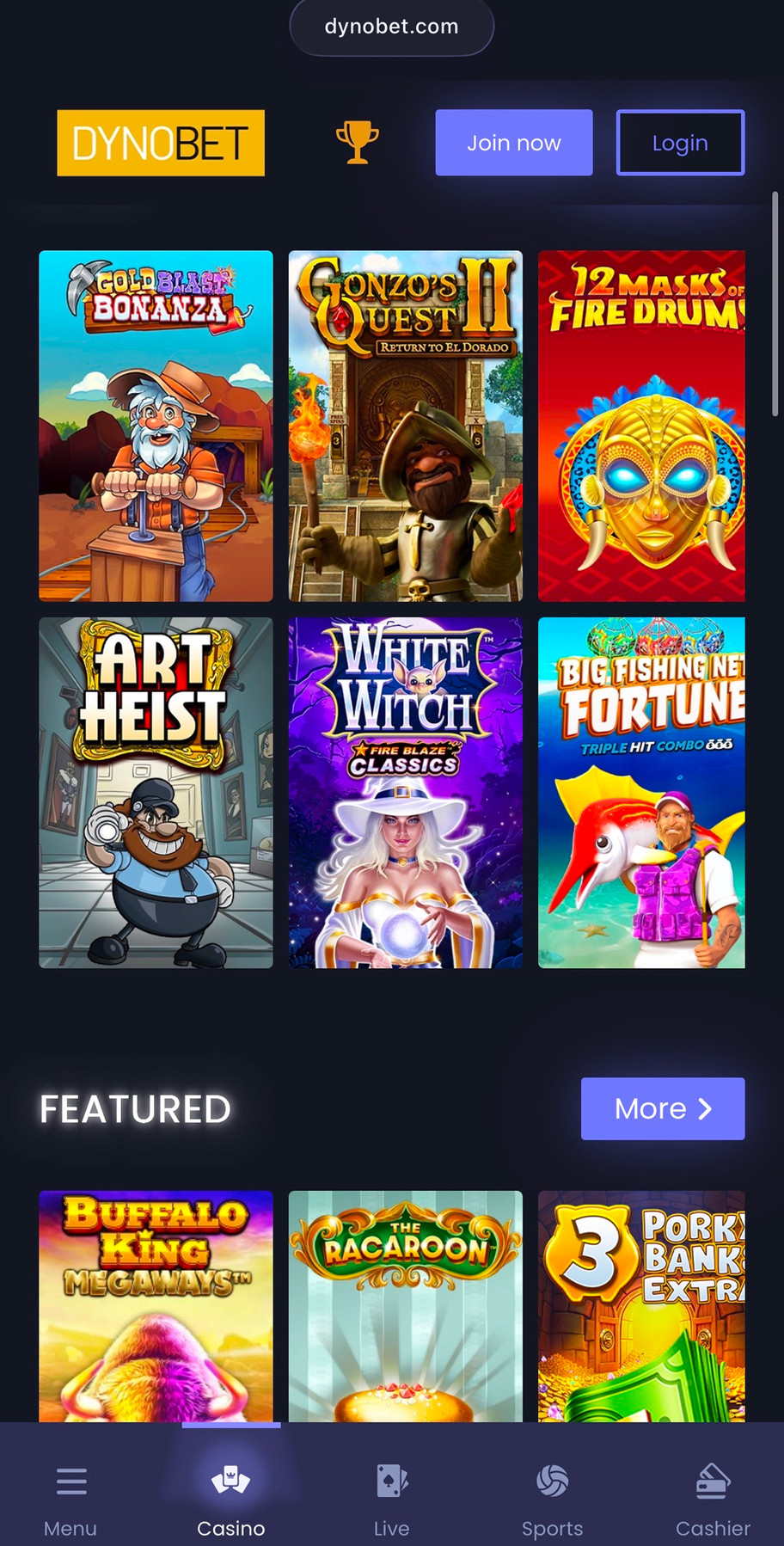 Dynobet casino review | 100% welcome bonus worth up to £100 + free spins | FIRST