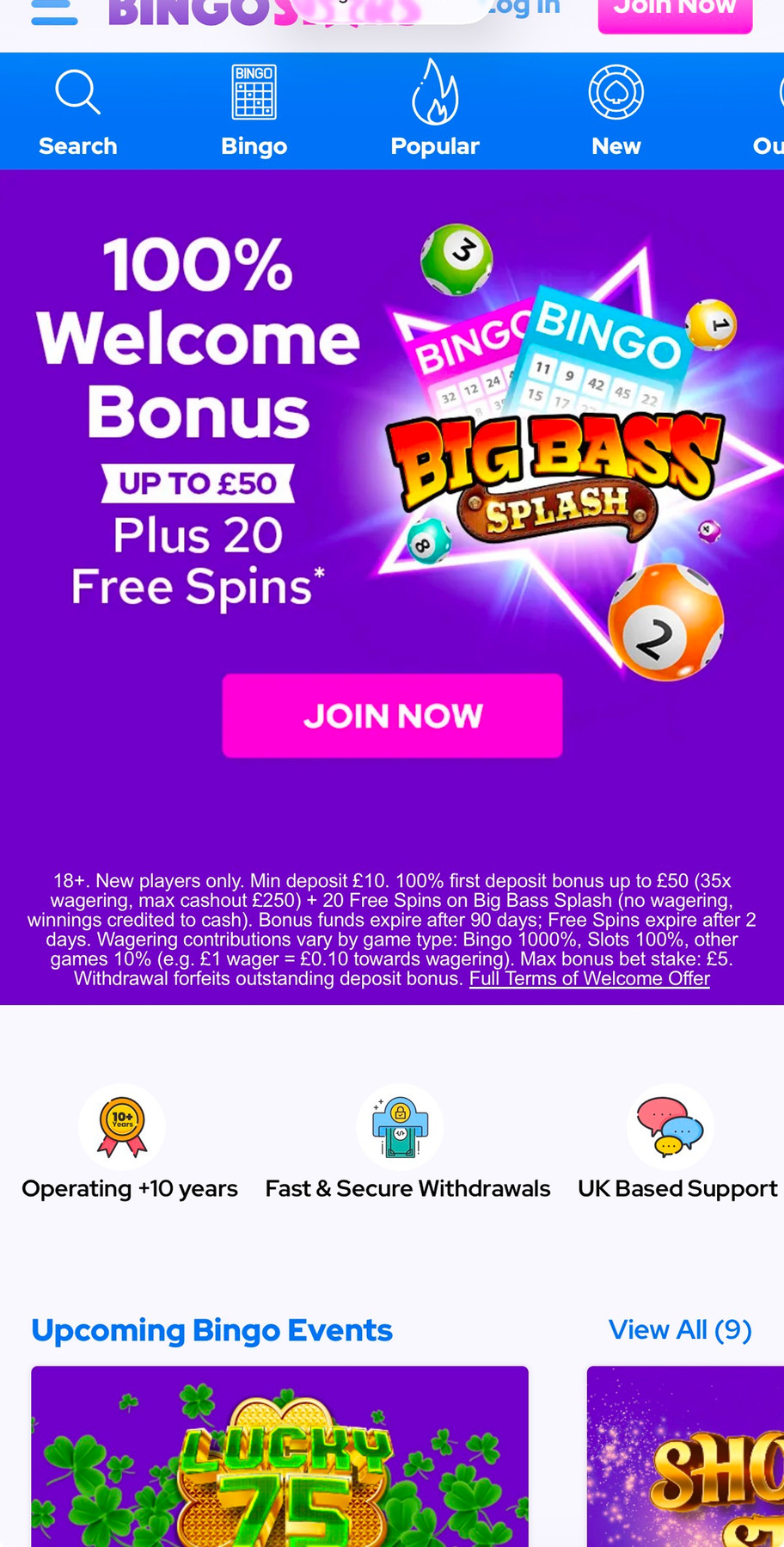 Bingostars casino review | 100% welcome bonus worth up to £50 plus 20 free spins | FIRST