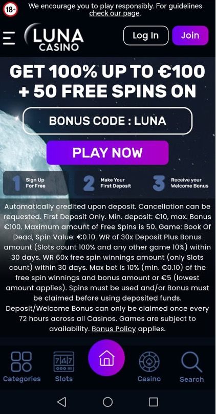 Luna Casino Review: Enjoy 100% up to £50 + 50 free spins