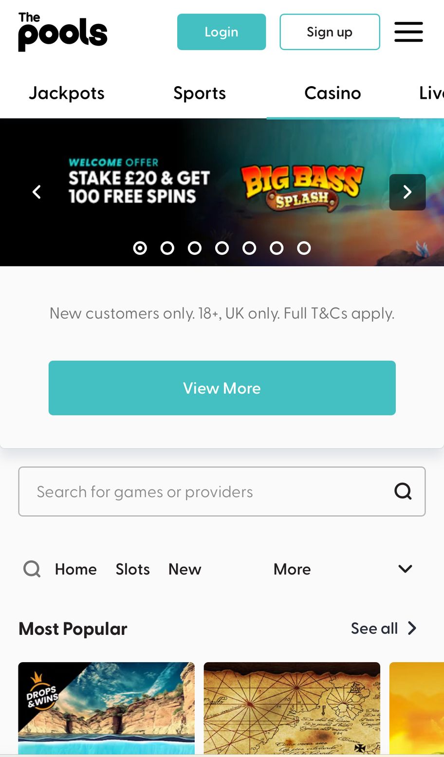 The Pools casino review | Deposit and bet £10 to get 100 free spins