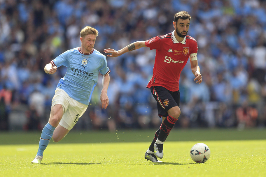 IMAGO Kevin De Bruyne (left) and Bruno Fernandes (right) could well be key players in this weekend's Manchester derby