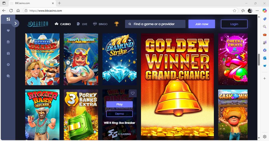 BB casino's interface and design