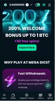 Mega Dice Casino | 200% bonus up to 1 BTC 