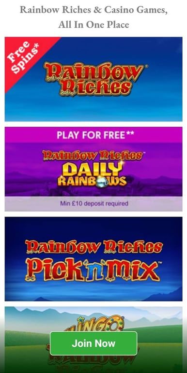 Rainbow Riches Casino review UK | 30 FS or 50 bingo tickets