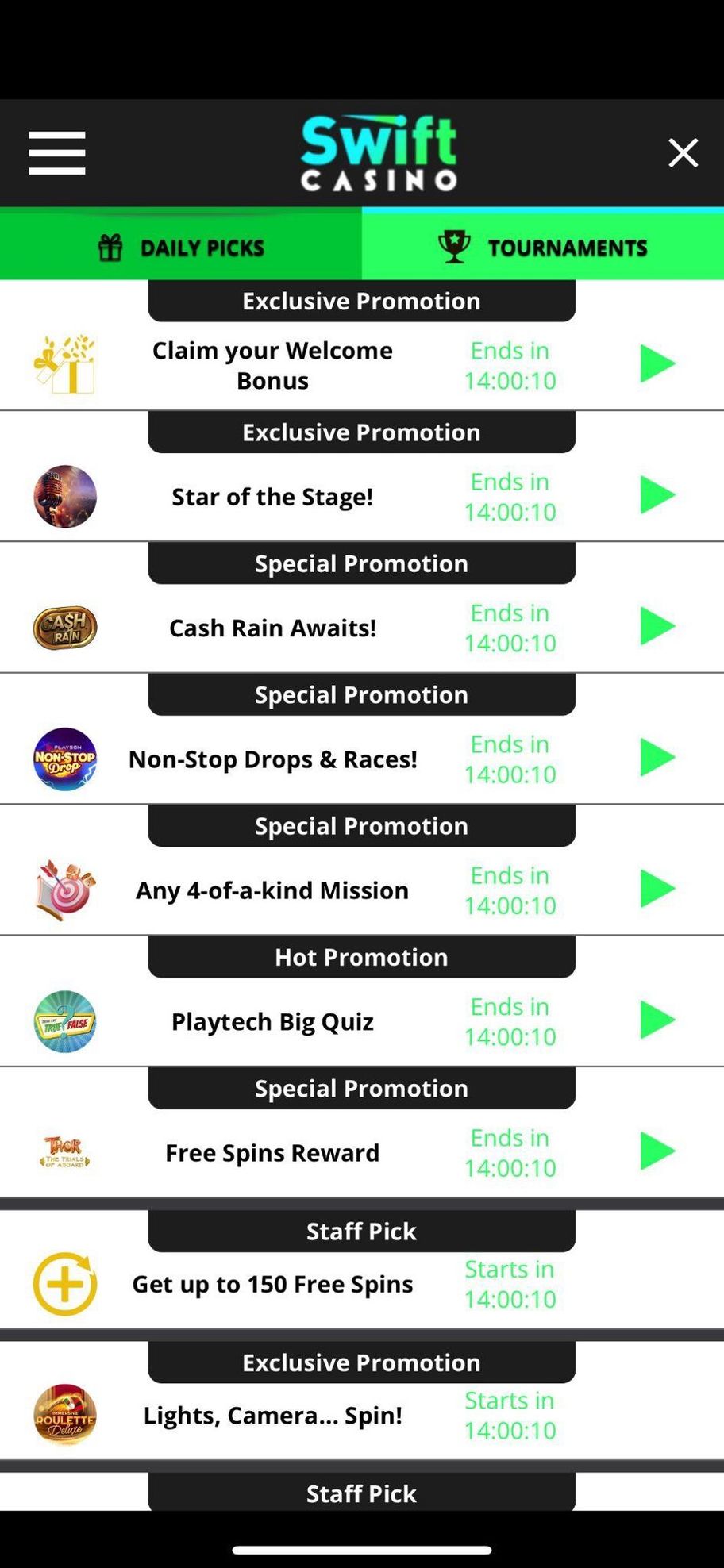 Swift Casino Review | Get 100% Bonus Up To £50 + 50 Free Spins