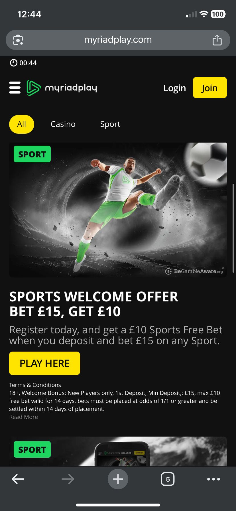 Myriad Play bookmaker review: Bet £15 Get £10