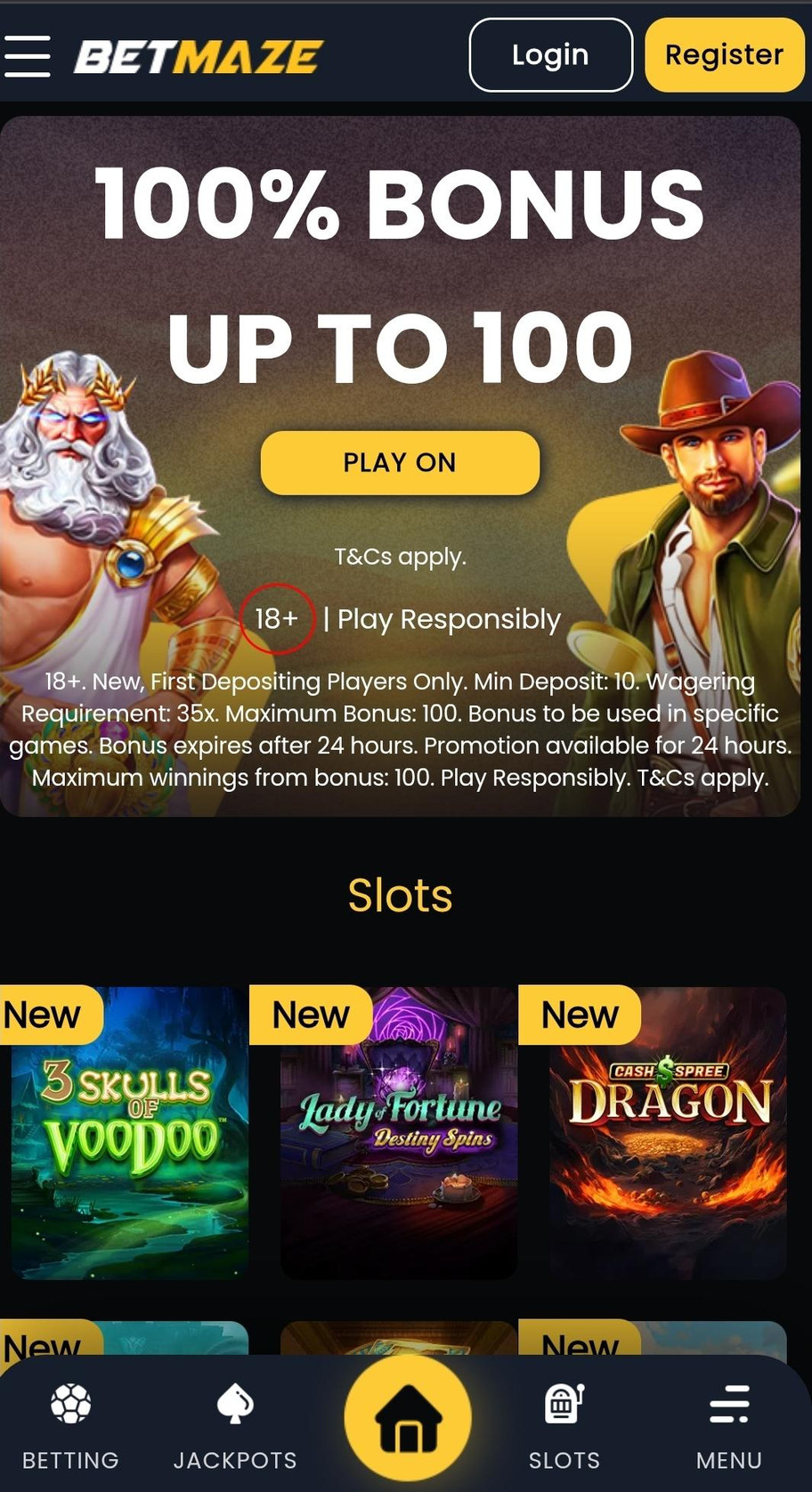 Betmaze Casino review | 100% deposit match up to £100 