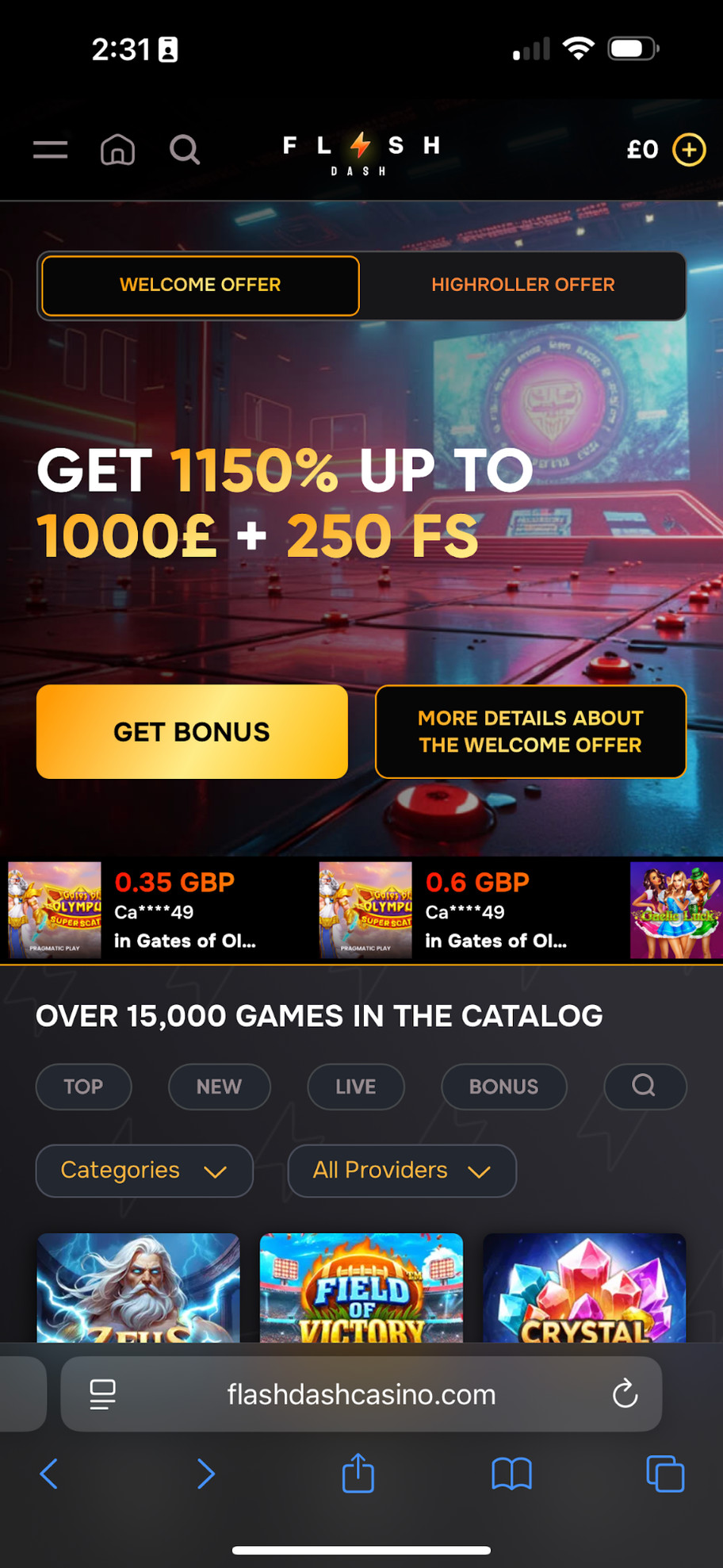 FlashDash Casino review | £1000 & 250 free spins | FIRST