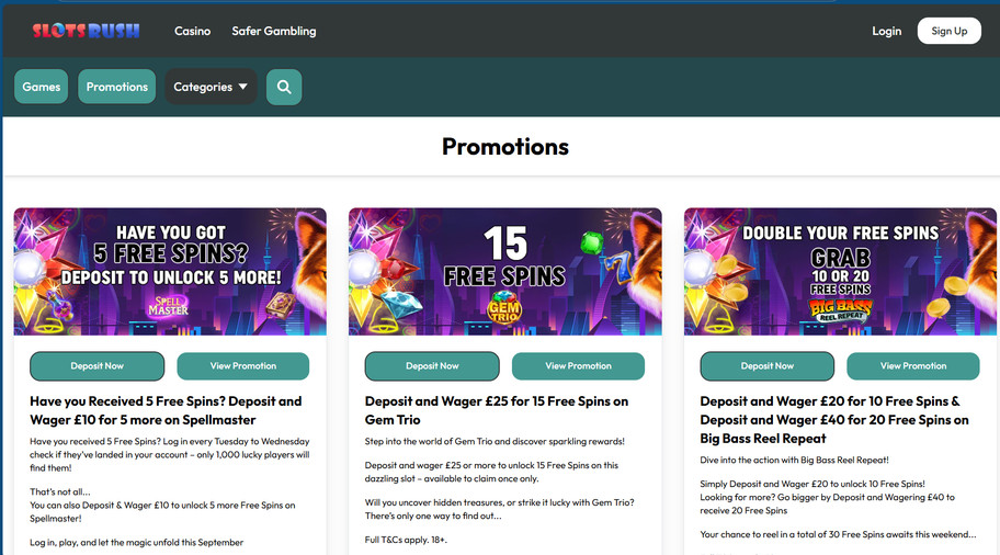 Slots Rush casino review | Deposit £10 or more for a 100% bonus match up to £100 | FIRST