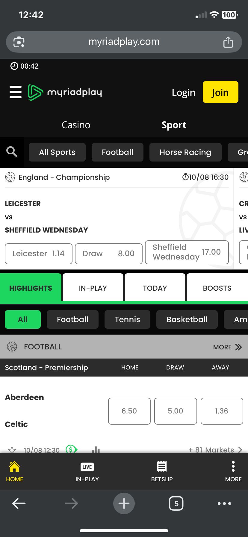 Myriad Play bookmaker review: Bet £15 Get £10