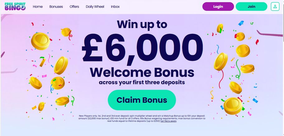 Free Spirit Bingo review | Win up to £6000 bonus | FIRST