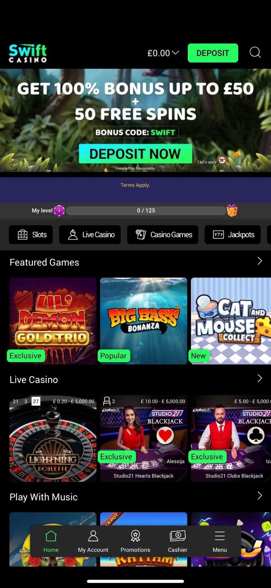 Swift Casino Review | Get 100% Bonus Up To £50 + 50 Free Spins