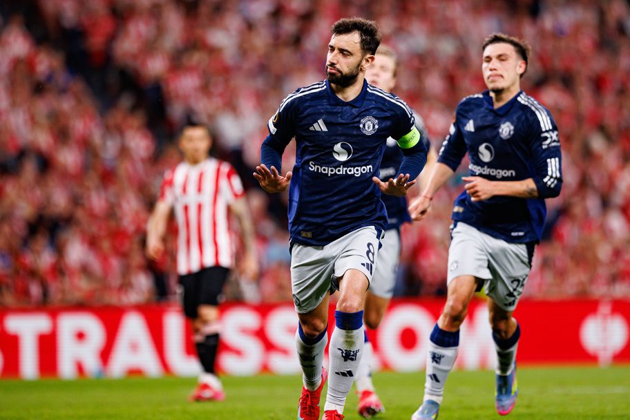 IMAGO Bruno Fernandes scored twice in Manchester United's 3-0 first-leg victory over Athletic Bilbao in the Europa League semi-finals