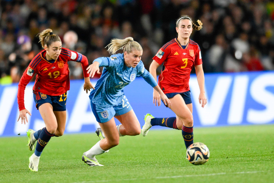IMAGO England's Alessia Russo tussles for the ball against Sunday's opponents Spain