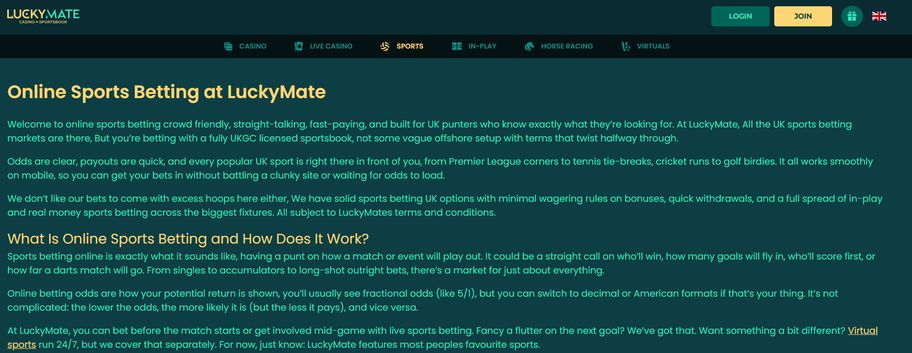 LuckyMate bookmaker review: Everything you need to know