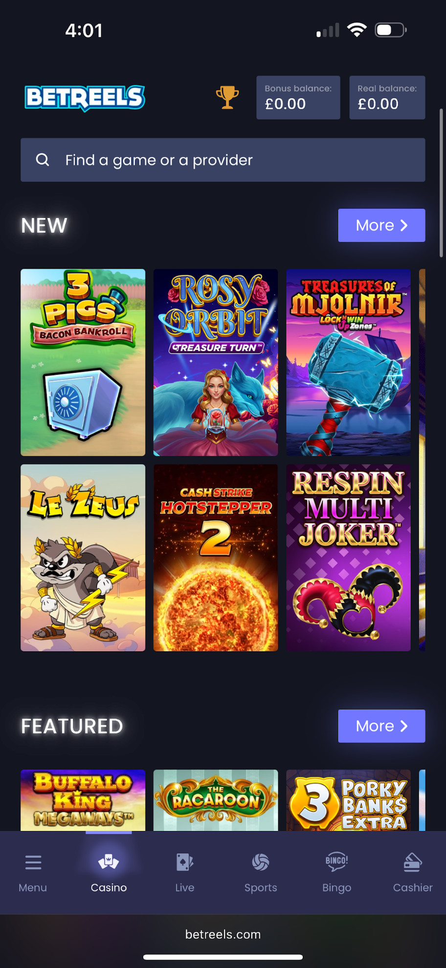 Betreels Casino review | £300 and 30 free spins | FIRST