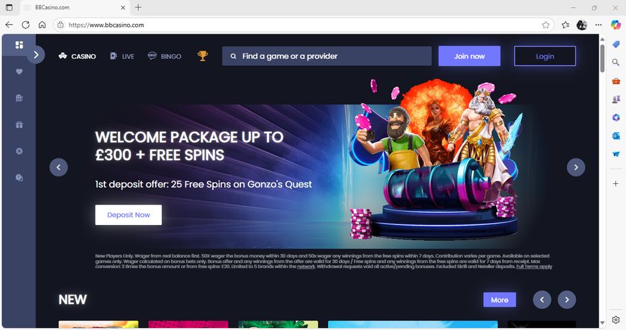 BB casino's interface and design
