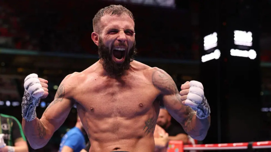 MATCHROOM BOXING Anthony Cacace celebrates after beating Josh Warrington at Wembley