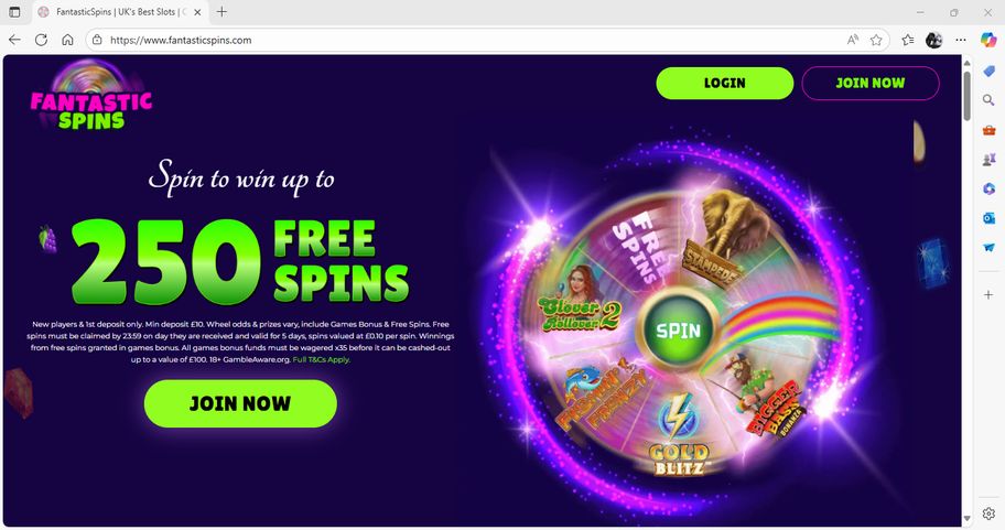Fantastic Spins review | Up to 250 free spins on offer