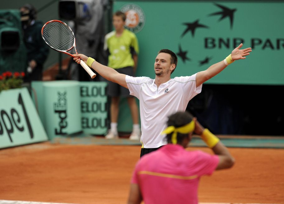 IMAGO Robin Soderling celebrates his shock victory over Rafael Nadal in 2009