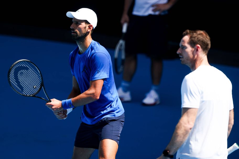 Imago Rolling back the years: Novak Djokovic is joined by his coach Andy Murray ahead of the 2025 Australian Open in Melbourne