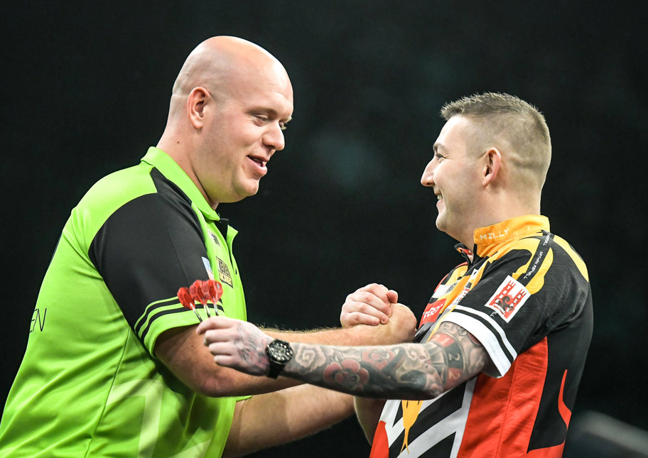 IMAGO Michael van Gerwen and Nathan Aspinall will be at the oche in Berlin on Thursday night.