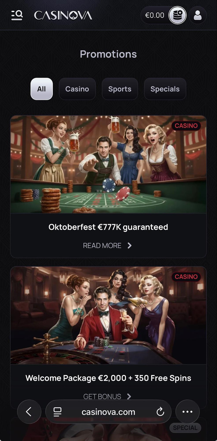 Casinova Casino review | €2000 & 350 free spins bonus | FIRST