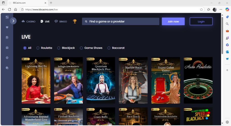 BB casino's interface and design