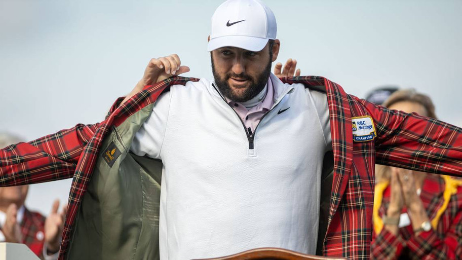 IMAGO Scottie Scheffler donning his tournament winning plaid-tartan jacket at the 2024 RBC Heritage&nbsp;